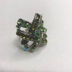 Adjustable Green stone silver ring